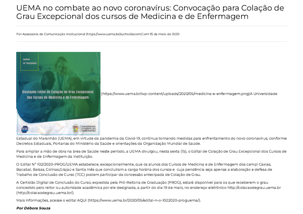 Noticia Pandemia Uema