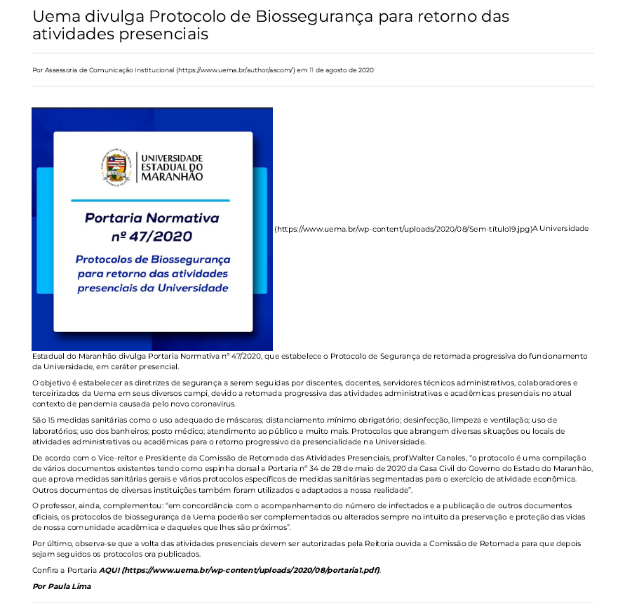 Noticia Pandemia Uema