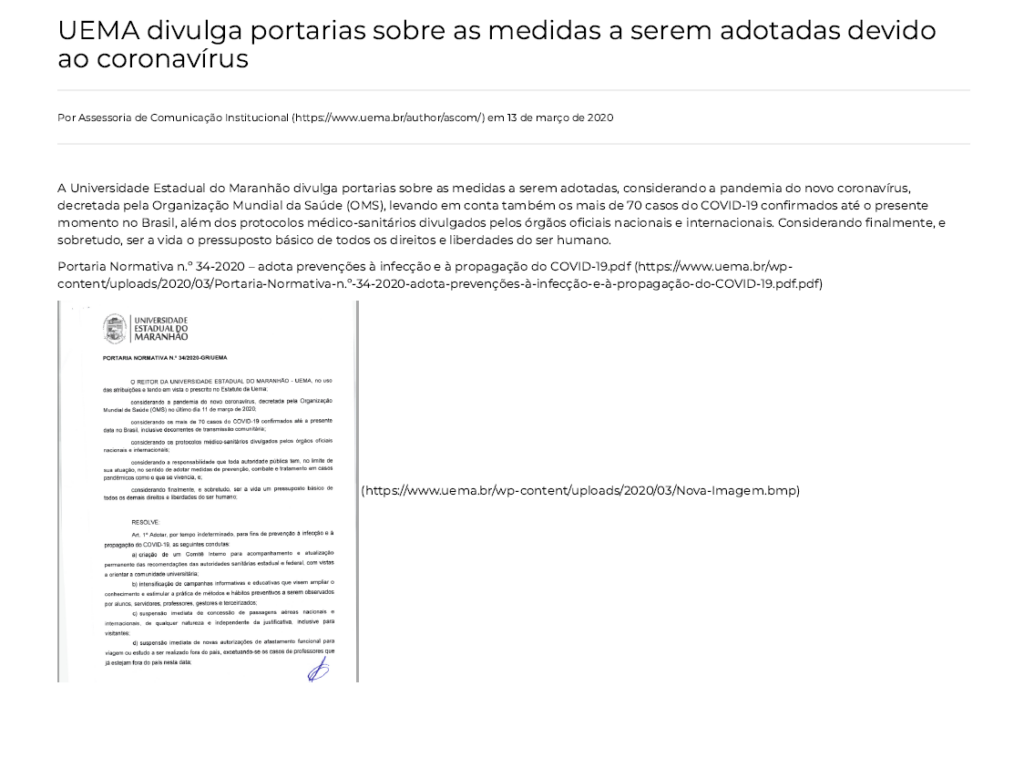 Noticia Pandemia Uema