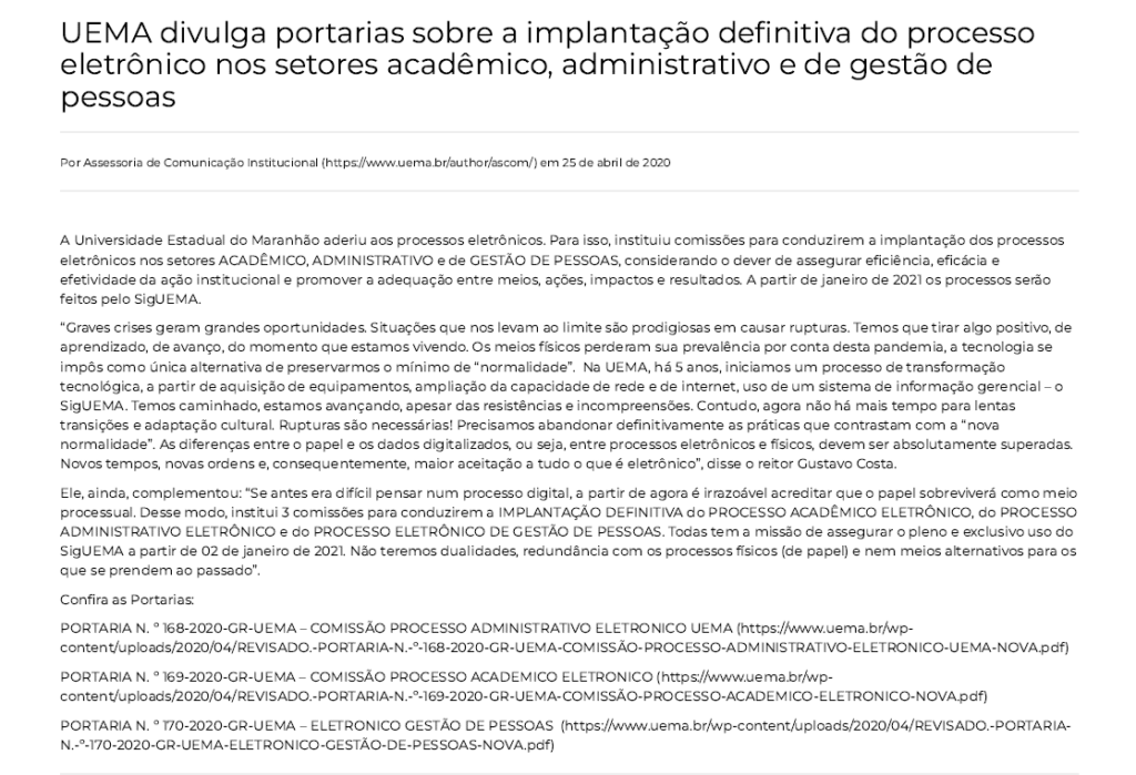 Noticia Pandemia Uema