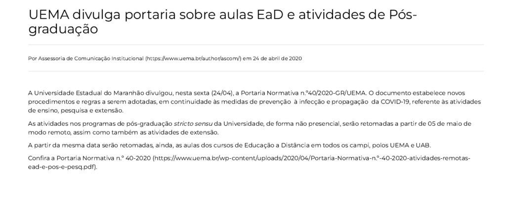 Noticia Pandemia Uema