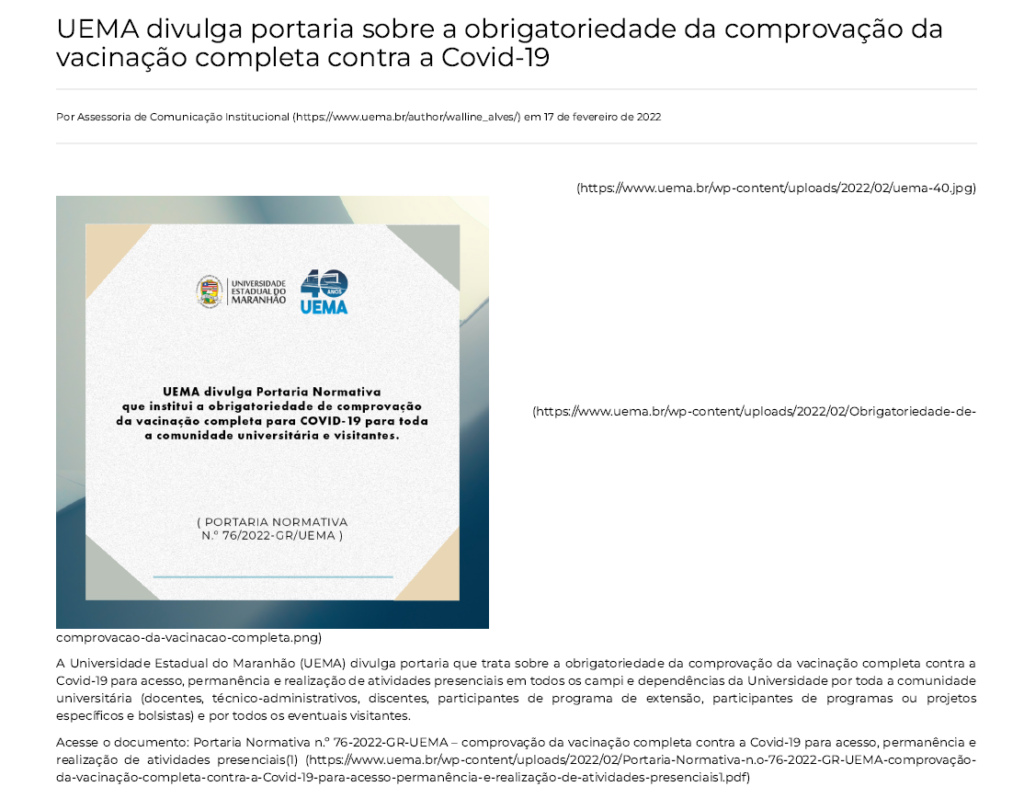 Noticia Pandemia Uema