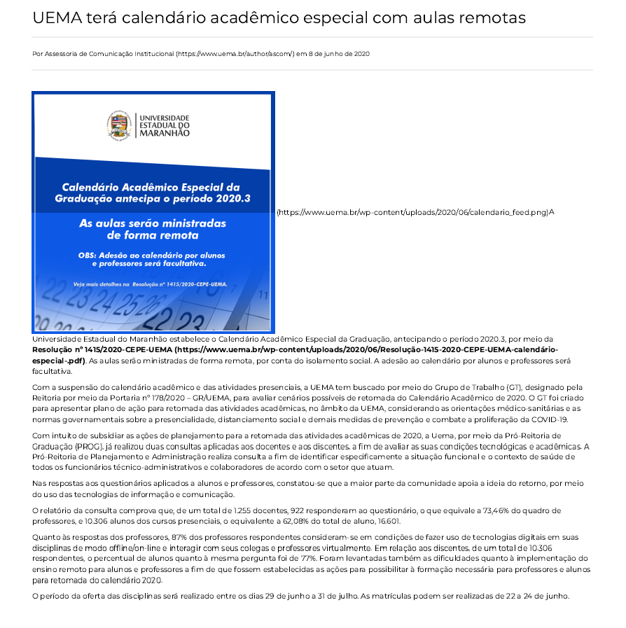 Noticia Pandemia Uema