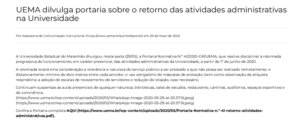 Noticia Pandemia Uema