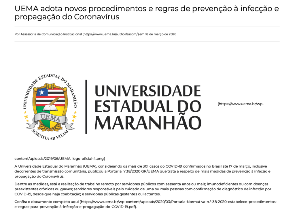 Noticia Pandemia Uema