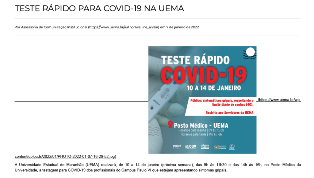 Noticia Pandemia Uema