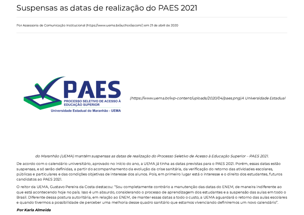 Noticia Pandemia Uema