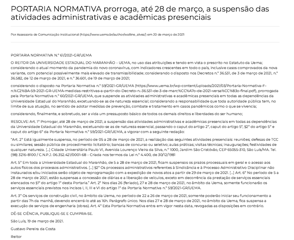 Noticia Pandemia Uema