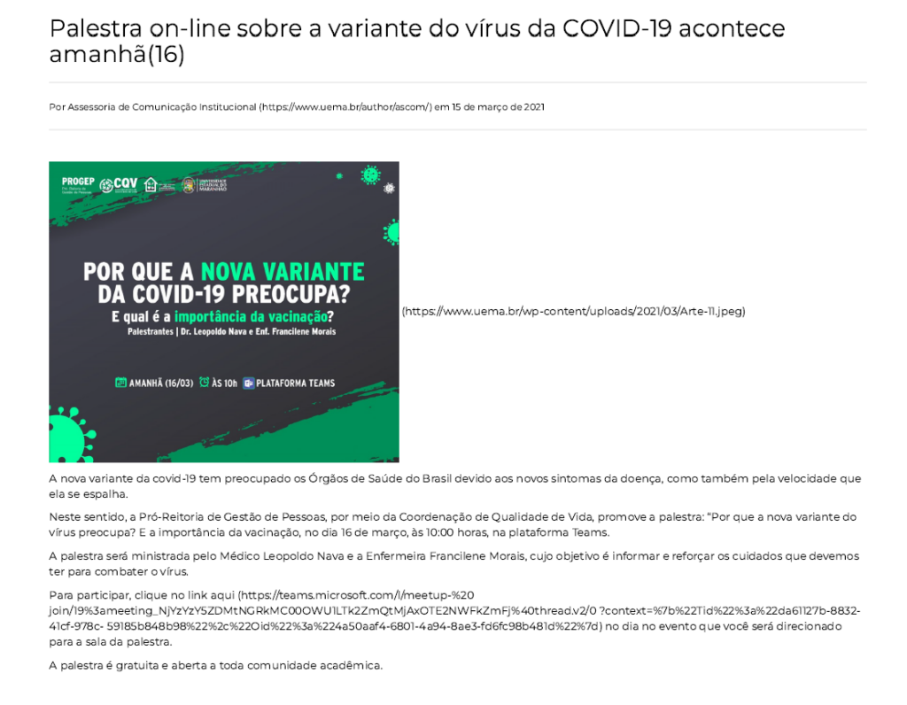 Noticia Pandemia Uema