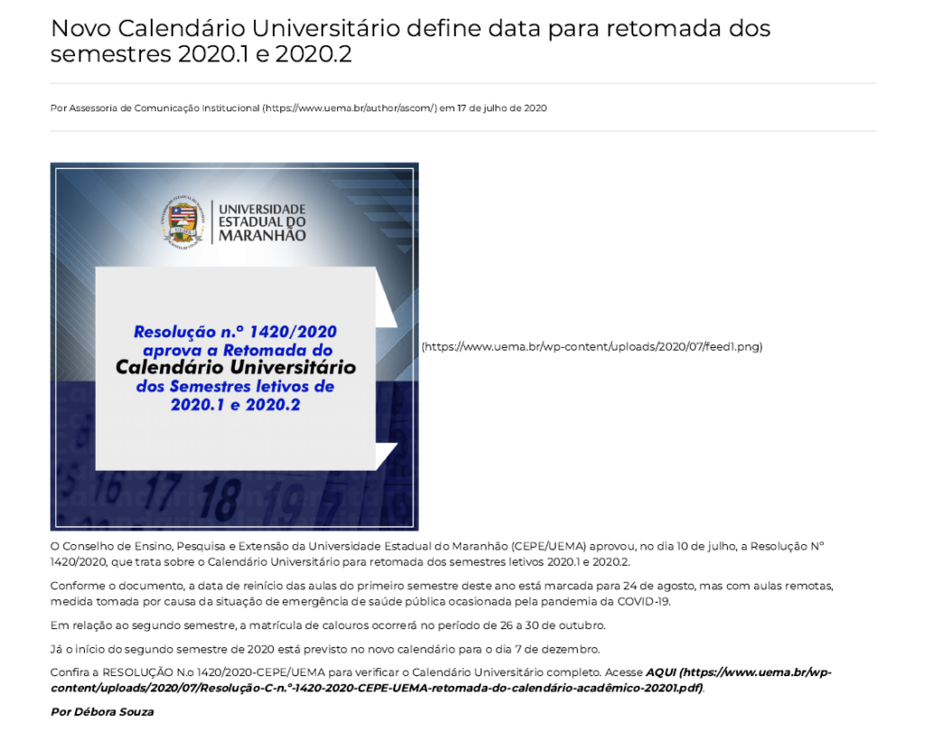 Noticia Pandemia Uema