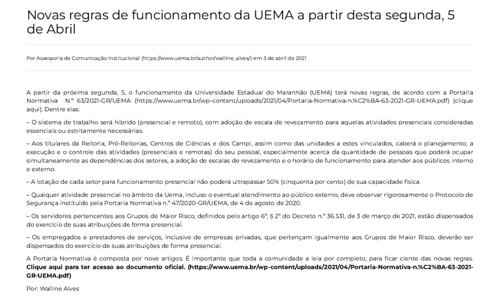 Noticia Pandemia Uema