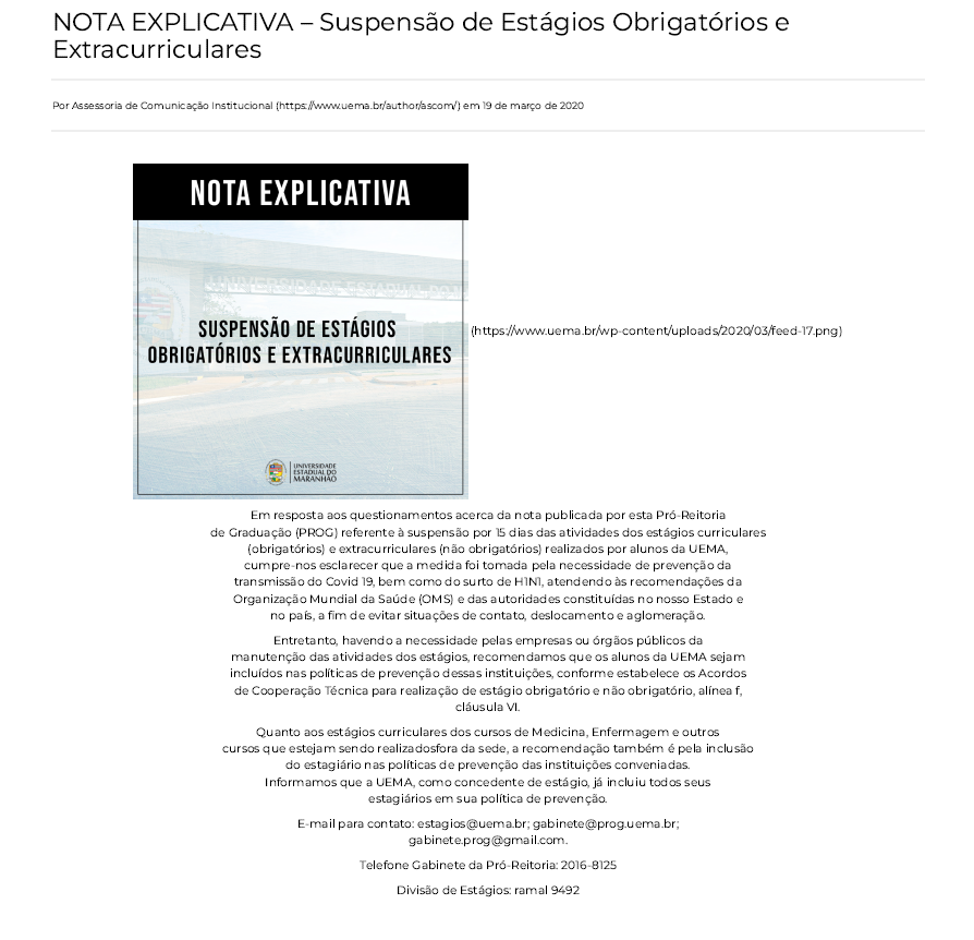 Noticia Pandemia Uema