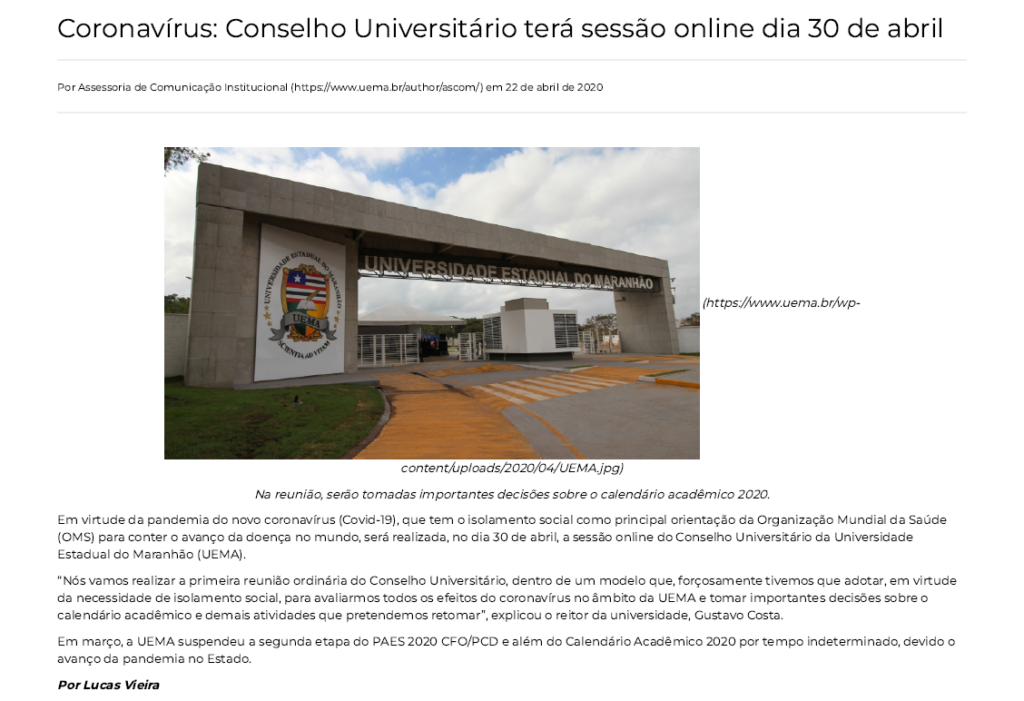 Noticia Pandemia Uema