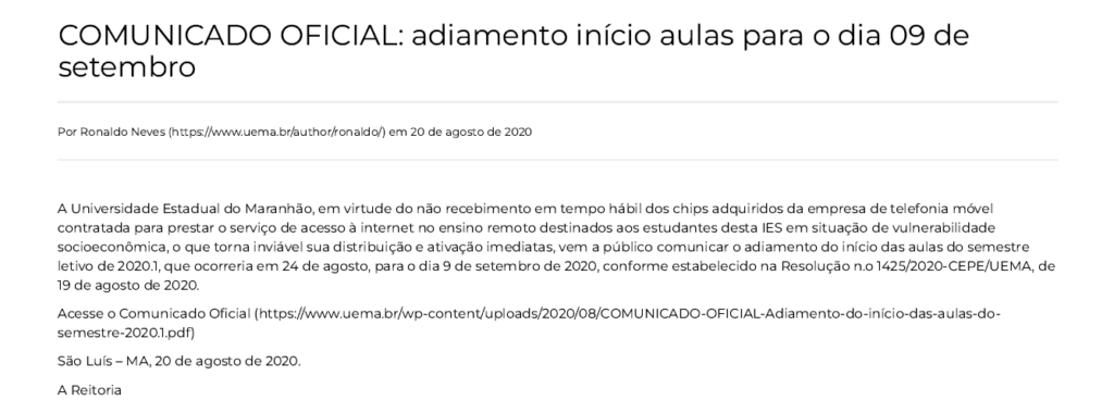 Noticia Pandemia Uema