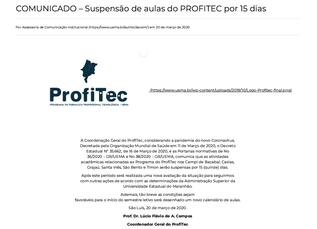 Noticia Pandemia Uema