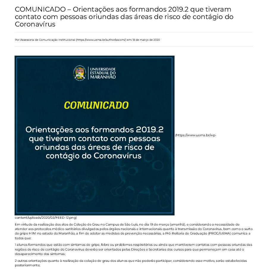 Noticia Pandemia Uema